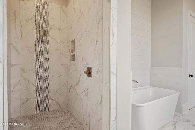 104 Wishing Well Dr, Broussard, LA 70518 - full bath with a tile shower, a freestanding tub, and marble finish flooring