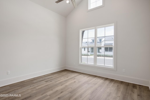 104 Wishing Well Dr, Broussard, LA 70518 - unfurnished room featuring ceiling fan, high vaulted ceiling, light wood finished floors, and baseboards