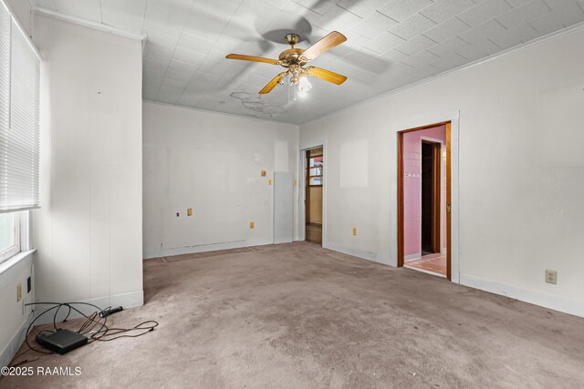423 E 1st St, Jennings, LA 70546 - spare room featuring healthy amount of natural light, carpet flooring, a ceiling fan, and ornamental molding