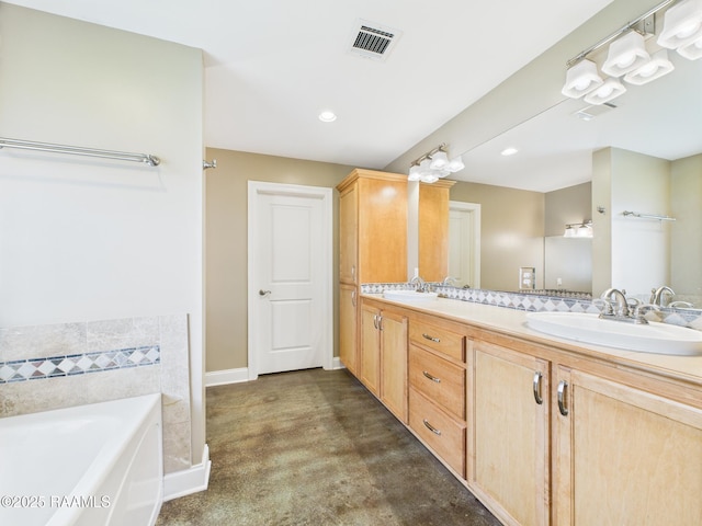 304 Bull Run Cir, Broussard, LA 70518 - full bath with double vanity, a bath, and recessed lighting