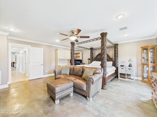 304 Bull Run Cir, Broussard, LA 70518 - bedroom featuring ornamental molding, recessed lighting, and a ceiling fan