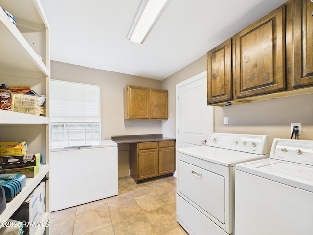 304 Bull Run Cir, Broussard, LA 70518 - washroom featuring washer and dryer, cabinet space, and light tile patterned floors