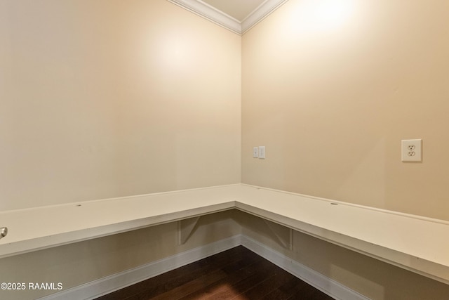 1117 Jules Broussard Rd, Breaux Bridge, LA 70517 - mudroom with dark wood-style floors, crown molding, and baseboards