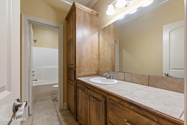 1117 Jules Broussard Rd, Breaux Bridge, LA 70517 - full bathroom featuring toilet, vanity, tile patterned floors, ornamental molding, and  shower combination