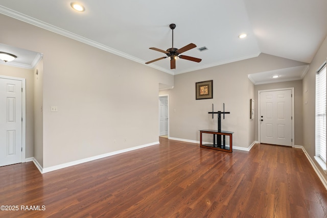 320 Golden Grain, Duson, LA 70529 - foyer featuring dark wood-style flooring, a ceiling fan, recessed lighting, baseboards, and crown molding