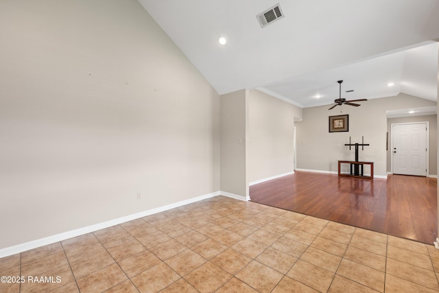 320 Golden Grain, Duson, LA 70529 - empty room with vaulted ceiling, recessed lighting, ceiling fan, tile patterned floors, and baseboards
