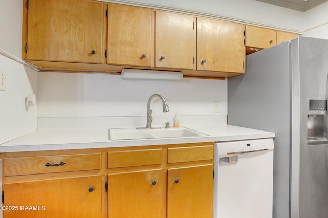 102 Lucas Cir, Lafayette, LA 70508 - kitchen with dishwasher, a sink, light countertops, and stainless steel fridge
