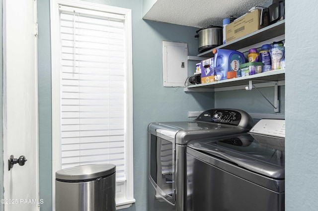 16 Heather Row, Lafayette, LA 70507 - laundry room featuring separate washer and dryer, electric panel, and a textured ceiling