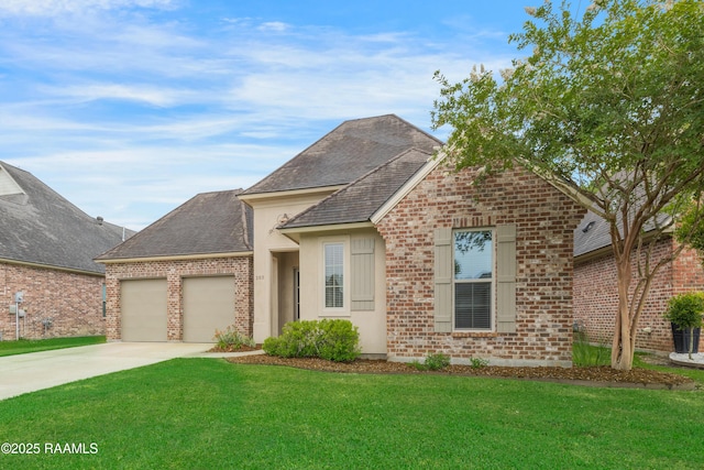 203 Sanctuary Ln, Lafayette, LA 70503 - view of front of house featuring brick siding, a garage, driveway, and roof with shingles