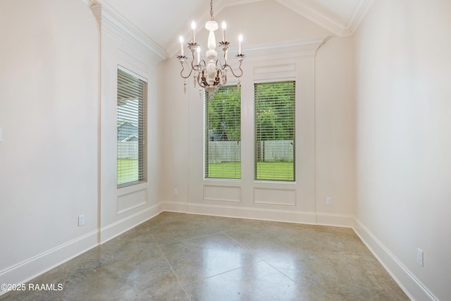 203 Sanctuary Ln, Lafayette, LA 70503 - unfurnished room featuring a chandelier, ornamental molding, concrete floors, and baseboards