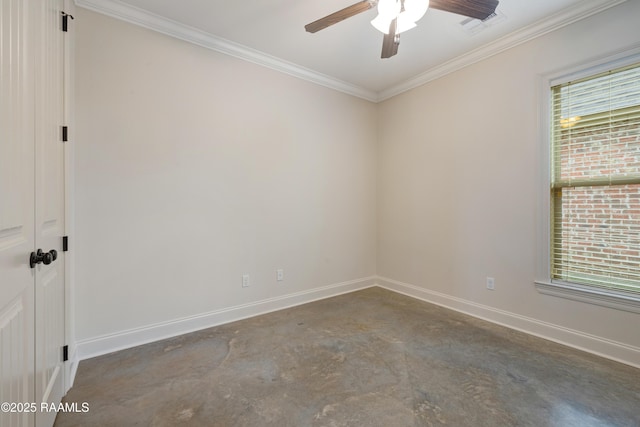 203 Sanctuary Ln, Lafayette, LA 70503 - unfurnished room featuring concrete flooring, a ceiling fan, ornamental molding, and baseboards