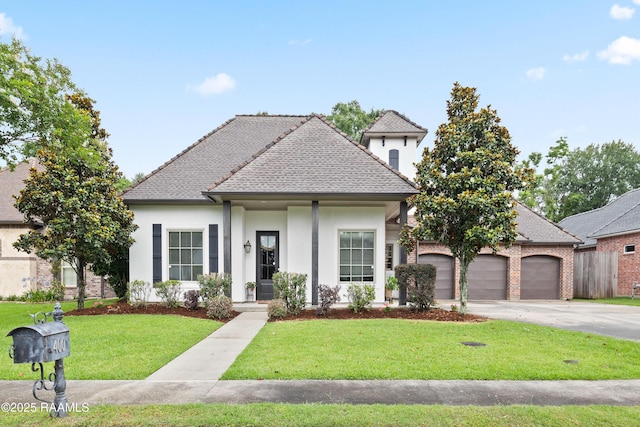 400 Dunnottar Pl, Lafayette, LA 70503 - view of front of property featuring driveway, a front yard, stucco siding, and a garage