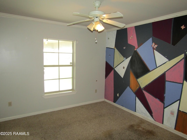 1503 S Patout St, New Iberia, LA 70560 - carpeted empty room with ceiling fan, crown molding, plenty of natural light, and baseboards