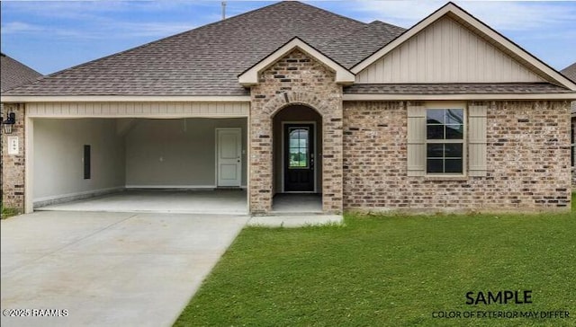 1513 Highland Dr, New Iberia, LA 70560 - view of front of property featuring driveway, board and batten siding, a shingled roof, a garage, and a front yard