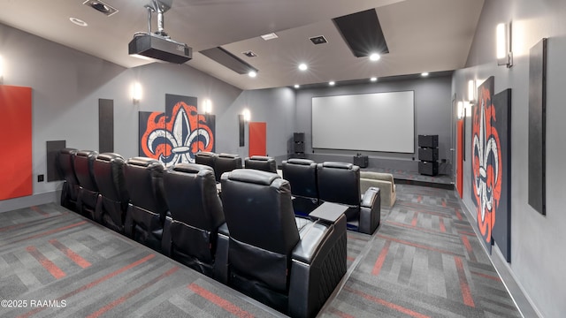 235 N Fieldspan Rd, Scott, LA 70583 - cinema room featuring light colored carpet, baseboards, and lofted ceiling