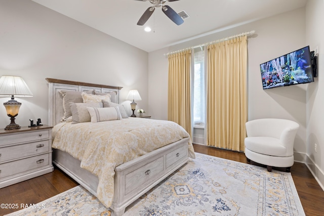 235 N Fieldspan Rd, Scott, LA 70583 - bedroom with dark wood-style floors, baseboards, recessed lighting, and ceiling fan