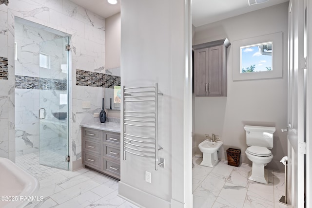 235 N Fieldspan Rd, Scott, LA 70583 - bathroom with marble finish flooring, a bidet, a marble finish shower, toilet, and radiator