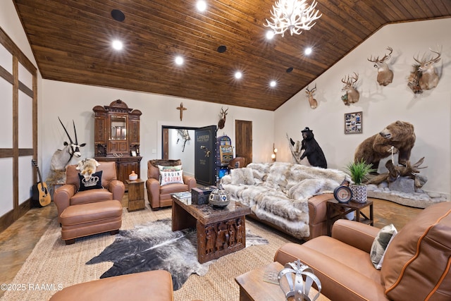 235 N Fieldspan Rd, Scott, LA 70583 - living room with lofted ceiling, wood ceiling, recessed lighting, and baseboards