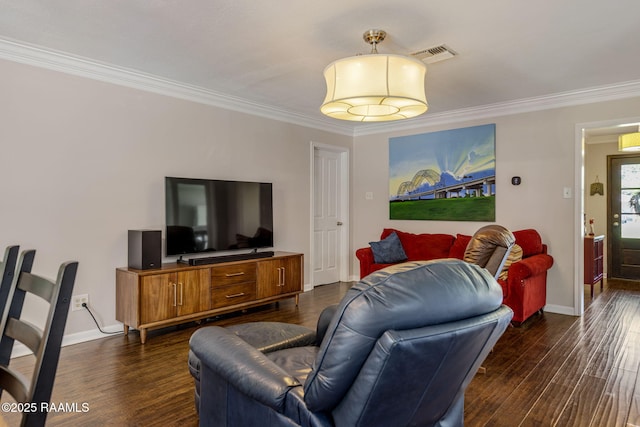 421 Karen Dr, Lafayette, LA 70503 - living area with dark wood-style flooring, crown molding, and baseboards