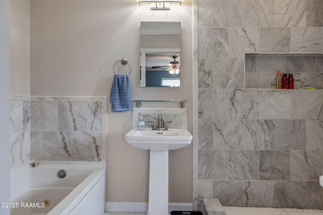 421 Karen Dr, Lafayette, LA 70503 - bathroom featuring a bath and a ceiling fan