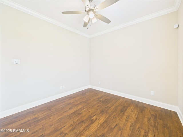 120 Old Heritage Ln, Carencro, LA 70520 - empty room featuring crown molding, baseboards, dark wood-style flooring, and ceiling fan