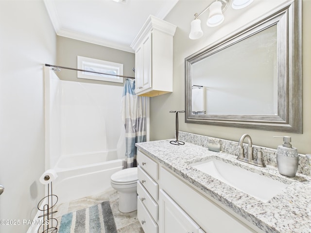 120 Old Heritage Ln, Carencro, LA 70520 - bathroom with vanity, toilet, shower / bath combination with curtain, and crown molding