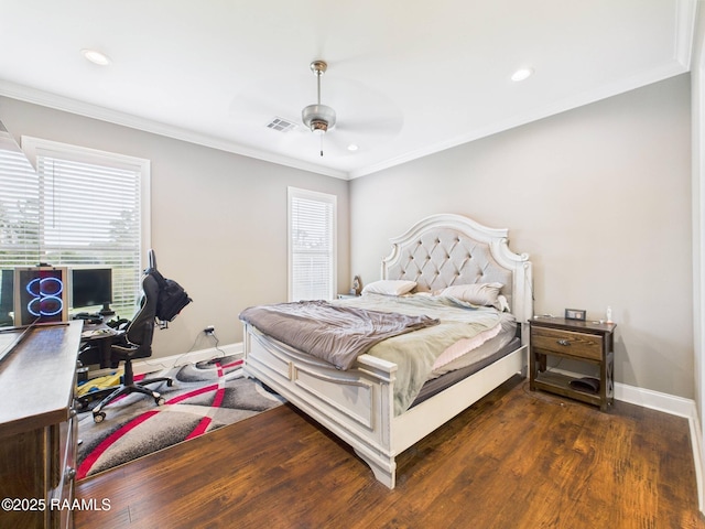 120 Old Heritage Ln, Carencro, LA 70520 - bedroom with multiple windows, baseboards, an office area, crown molding, and recessed lighting