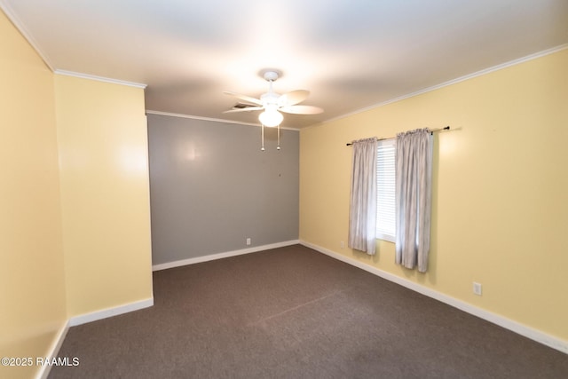 306 Oak St, Iota, LA 70543 - unfurnished room with ceiling fan, crown molding, dark carpet, and baseboards