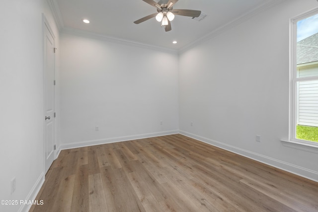 203 Redfern St, Lafayette, LA 70508 - unfurnished room featuring a ceiling fan, light wood-style floors, crown molding, and recessed lighting