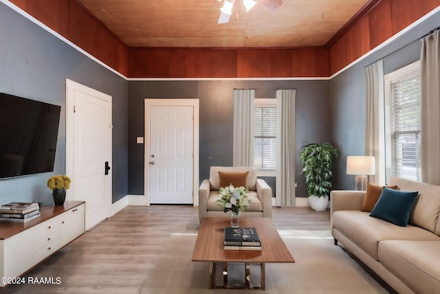 312 Hobson St, Lafayette, LA 70501 - living area featuring healthy amount of natural light, wood finished floors, a ceiling fan, and wood ceiling
