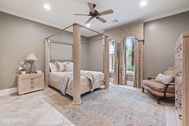 104 Avallach Dr, Lafayette, LA 70503 - bedroom with recessed lighting, baseboards, crown molding, and ceiling fan