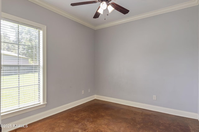 103 Swallows Pass, Carencro, LA 70520 - empty room with concrete flooring, baseboards, crown molding, and a ceiling fan