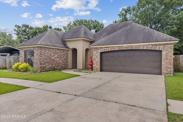 103 Swallows Pass, Carencro, LA 70520 - french country inspired facade with brick siding, concrete driveway, a shingled roof, and a garage