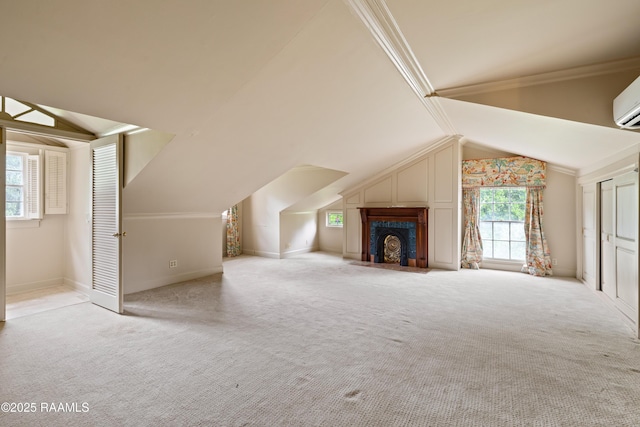 1414 E Bayou Pkwy, Lafayette, LA 70508 - unfurnished living room featuring lofted ceiling, carpet, and crown molding