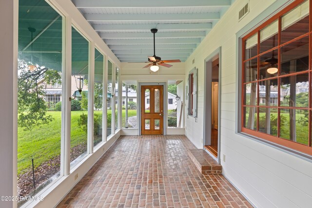 1414 E Bayou Pkwy, Lafayette, LA 70508 - unfurnished sunroom with plenty of natural light, french doors, beamed ceiling, and ceiling fan