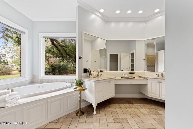 105 Oak Aly, Lafayette, LA 70508 - full bath with double vanity, a bath, crown molding, and a shower