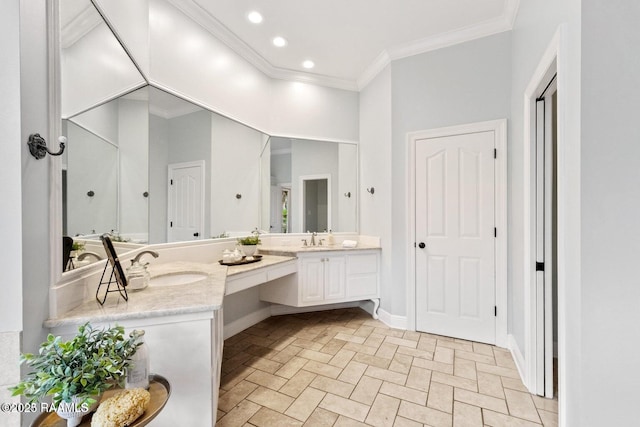 105 Oak Aly, Lafayette, LA 70508 - full bathroom with double vanity, recessed lighting, crown molding, and baseboards