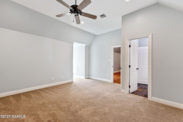 105 Oak Aly, Lafayette, LA 70508 - carpeted spare room with vaulted ceiling, ceiling fan, baseboards, and recessed lighting