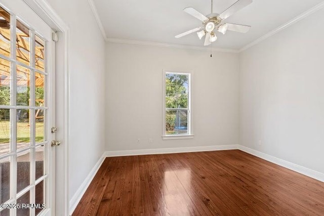 105 Oak Aly, Lafayette, LA 70508 - empty room with wood-type flooring, baseboards, crown molding, and a ceiling fan