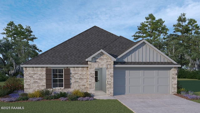 317 White Pine Dr, Lafayette, LA 70501 - view of front facade with a garage, roof with shingles, concrete driveway, and board and batten siding