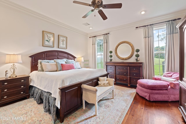 103 Masterspoint Dr, Broussard, LA 70518 - bedroom with crown molding, wood finished floors, ceiling fan, and recessed lighting