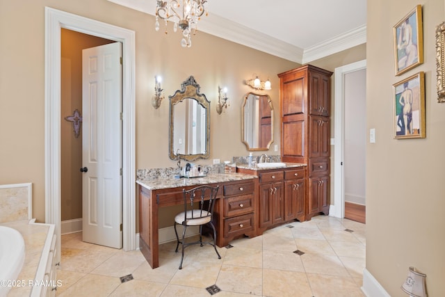 103 Masterspoint Dr, Broussard, LA 70518 - full bathroom with tile patterned flooring, double vanity, a garden tub, ornamental molding, and baseboards