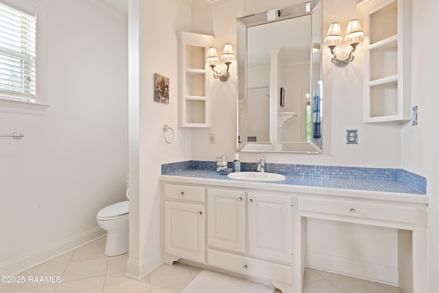 103 Masterspoint Dr, Broussard, LA 70518 - bathroom with vanity, toilet, tile patterned floors, ornamental molding, and baseboards