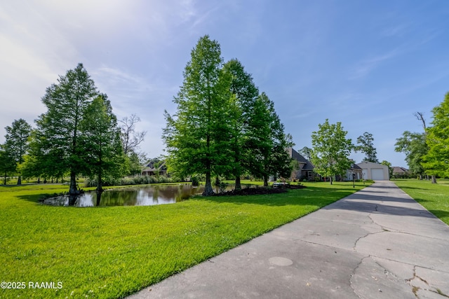 40400 Abby James Rd, Prairieville, LA 70769 - view of green lawn with a water view and a garage