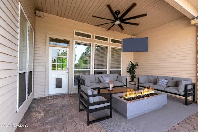 40400 Abby James Rd, Prairieville, LA 70769 - view of patio with an outdoor living space with a fire pit and ceiling fan