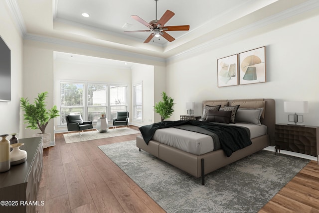 40400 Abby James Rd, Prairieville, LA 70769 - bedroom with hardwood / wood-style flooring, crown molding, and a raised ceiling
