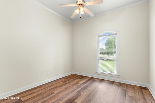 40400 Abby James Rd, Prairieville, LA 70769 - empty room with baseboards, wood finished floors, ornamental molding, and ceiling fan
