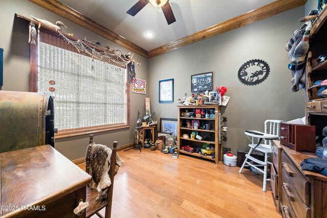 124 Edmund Ln, Eunice, LA 70535 - office space with crown molding, a ceiling fan, wood finished floors, recessed lighting, and baseboards
