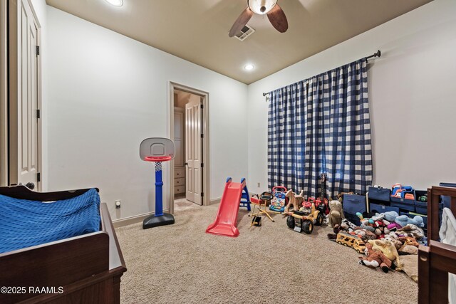 124 Edmund Ln, Eunice, LA 70535 - game room featuring carpet, a ceiling fan, baseboards, and recessed lighting