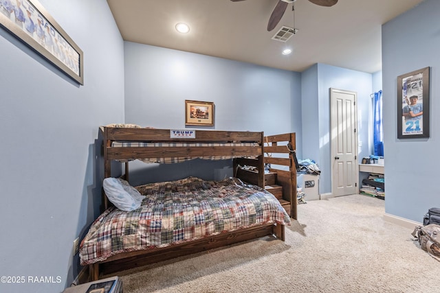 124 Edmund Ln, Eunice, LA 70535 - carpeted bedroom with baseboards, ceiling fan, and recessed lighting